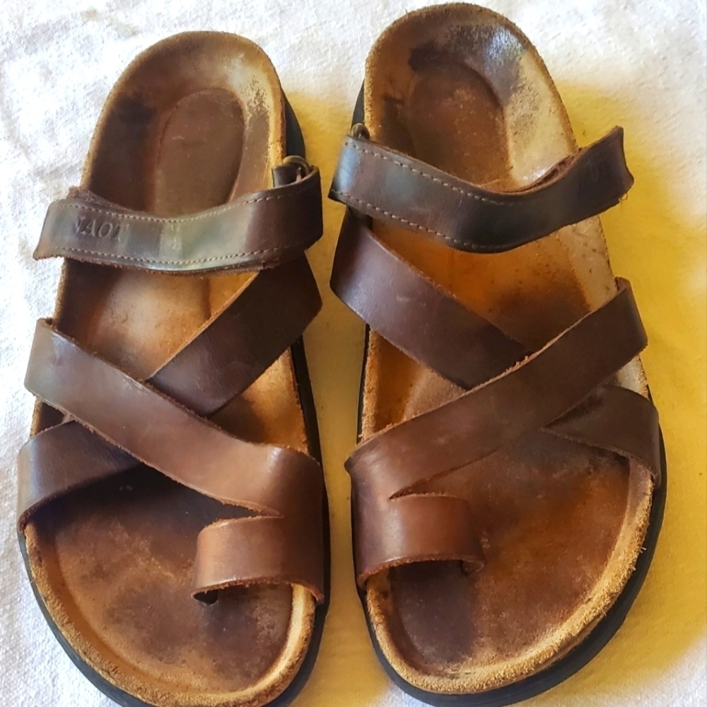 Naot Mens Brown Leather Strappy Toe Loop Sandals Comfort Footbed Size 41